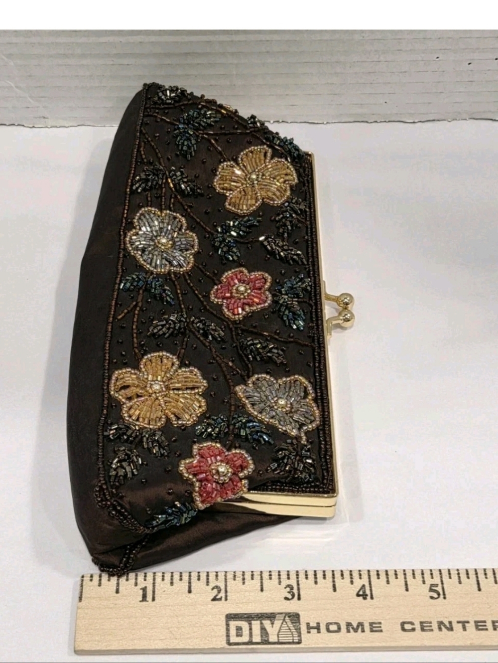Vintage 90s Y2k Floral Beaded Clutch Handbag - Picture 6 of 8
